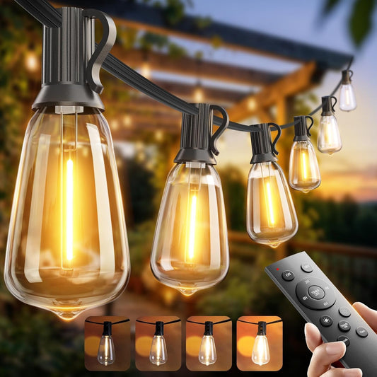 addlon 100FT (50FTx2) Outdoor String Lights Waterproof Shatterproof with 32 LED Edison Bulbs, Dimmable Connectable Patio Lights for Backyard Garden Balcony Party, Warm Yellow, Energy-Saving - Available at All In One Marketplace Canada