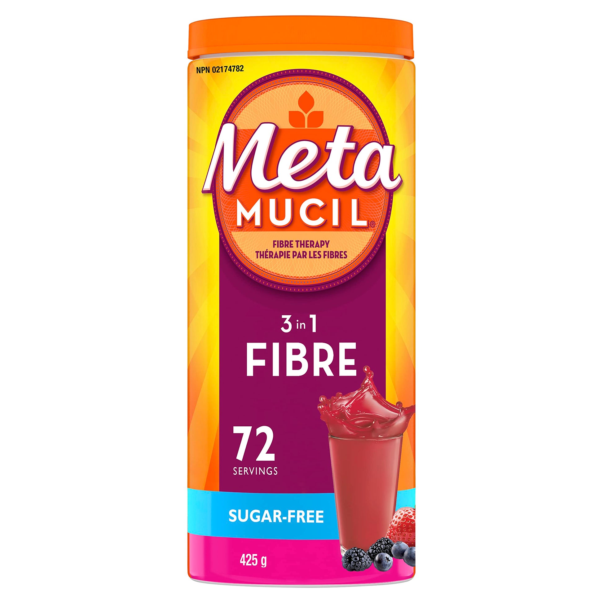 Metamucil, Daily Psyllium Husk Powder Supplement, Sugar-Free, 4-in-1 Fibre for Digestive Health, Berry Smooth Flavored Drink, 72 Servings Metamucil