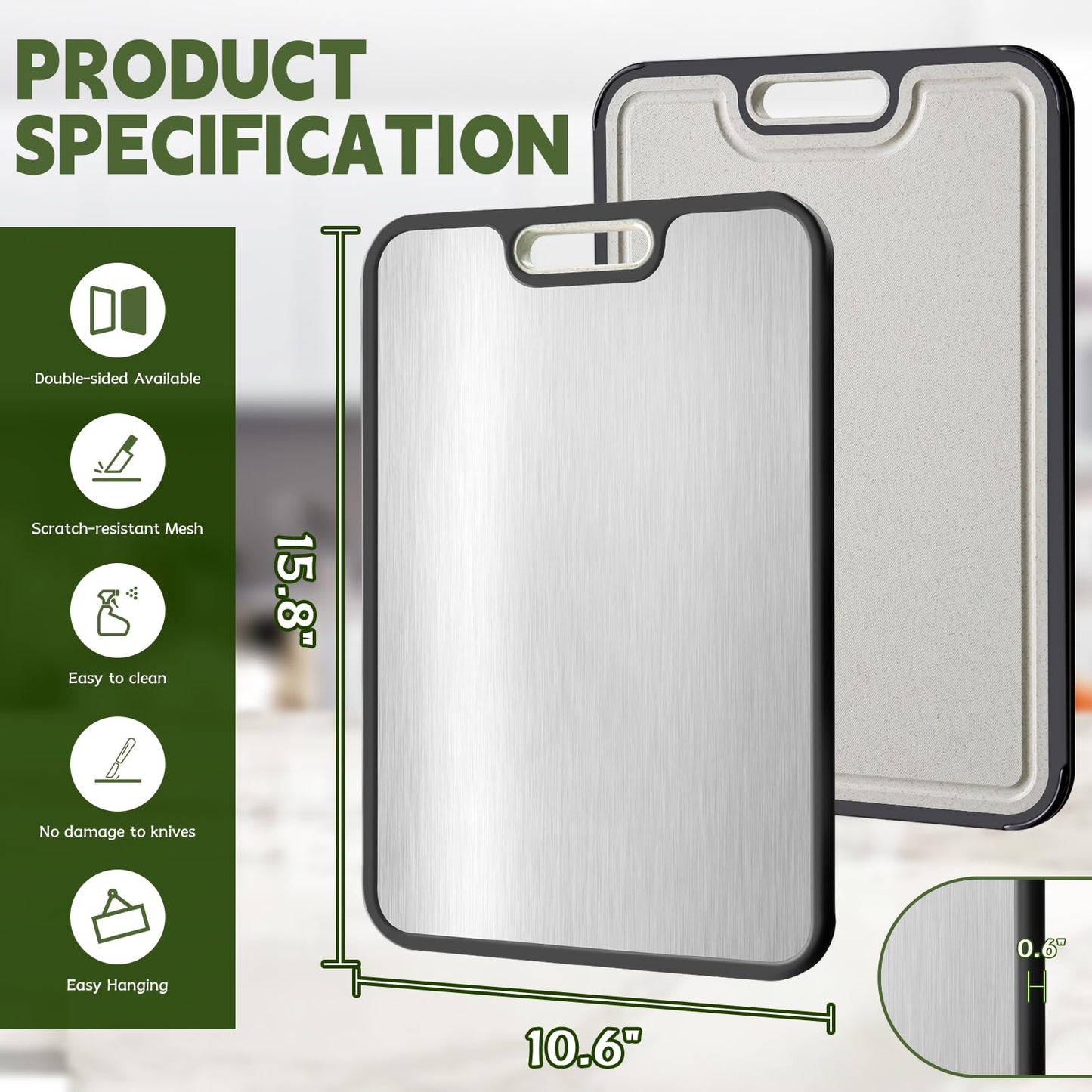 Cutting Board,Titanium Cutting Board, Kitchen Essentials, Cutting Boards for Kitchen, Double Sided Food Grade, Planche a Decouper, Chopping Board and Wheat Straw PP, Easy to Clean Large Size 16”×11” - Available at All In One Marketplace Canada