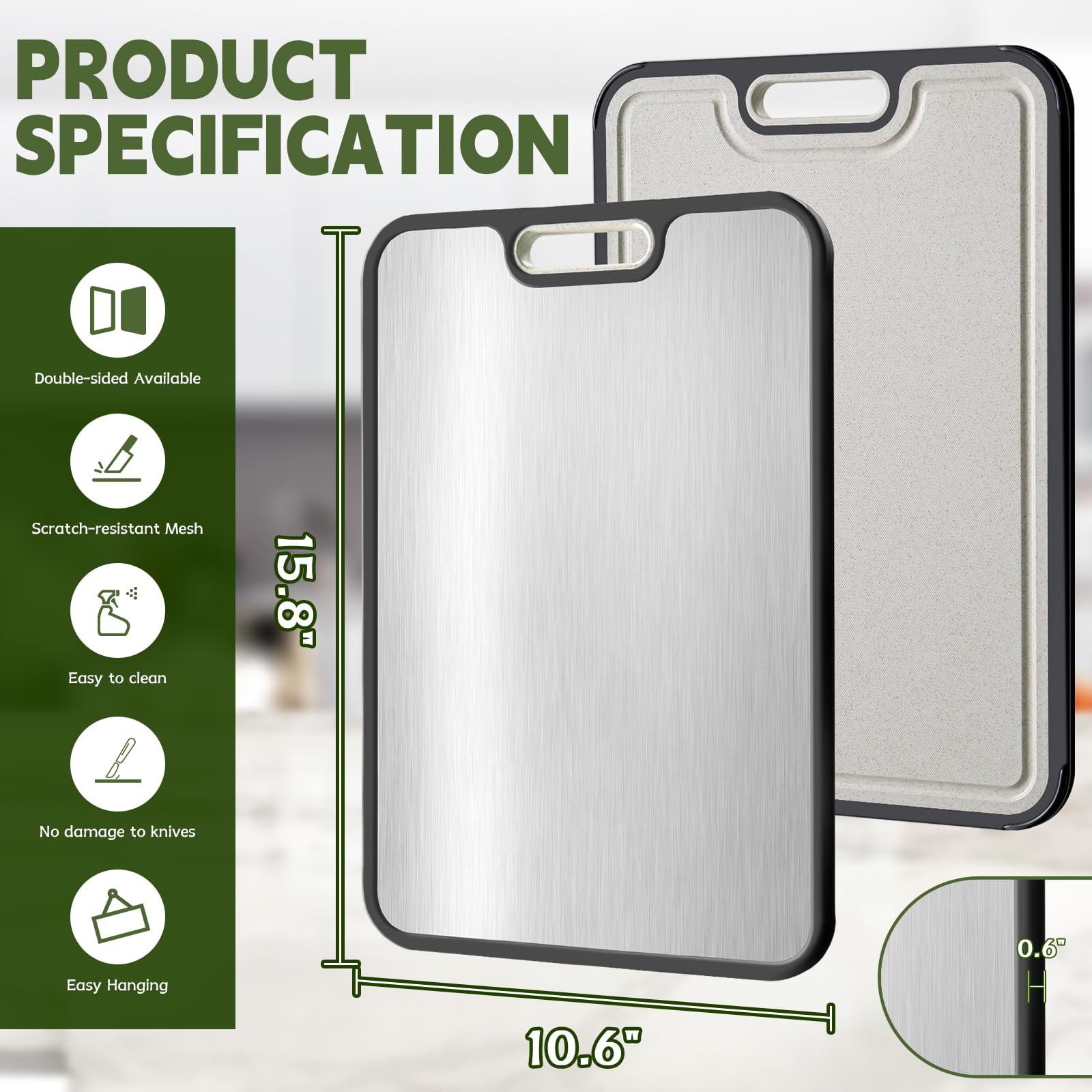 Cutting Board,Titanium Cutting Board, Kitchen Essentials, Cutting Boards for Kitchen, Double Sided Food Grade, Planche a Decouper, Chopping Board and Wheat Straw PP, Easy to Clean Large Size 16”×11” - Available at All In One Marketplace Canada