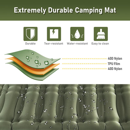 Double Camping Sleeping Pad 5.5", Elegear CumbreX™Self Inflating Air Sleeping Mats with Pillow Built-in Foot Pump, Inflatable Camping Mattress Compact for Tent,Cot Backpacking,Hiking,Camp,Travel,Green