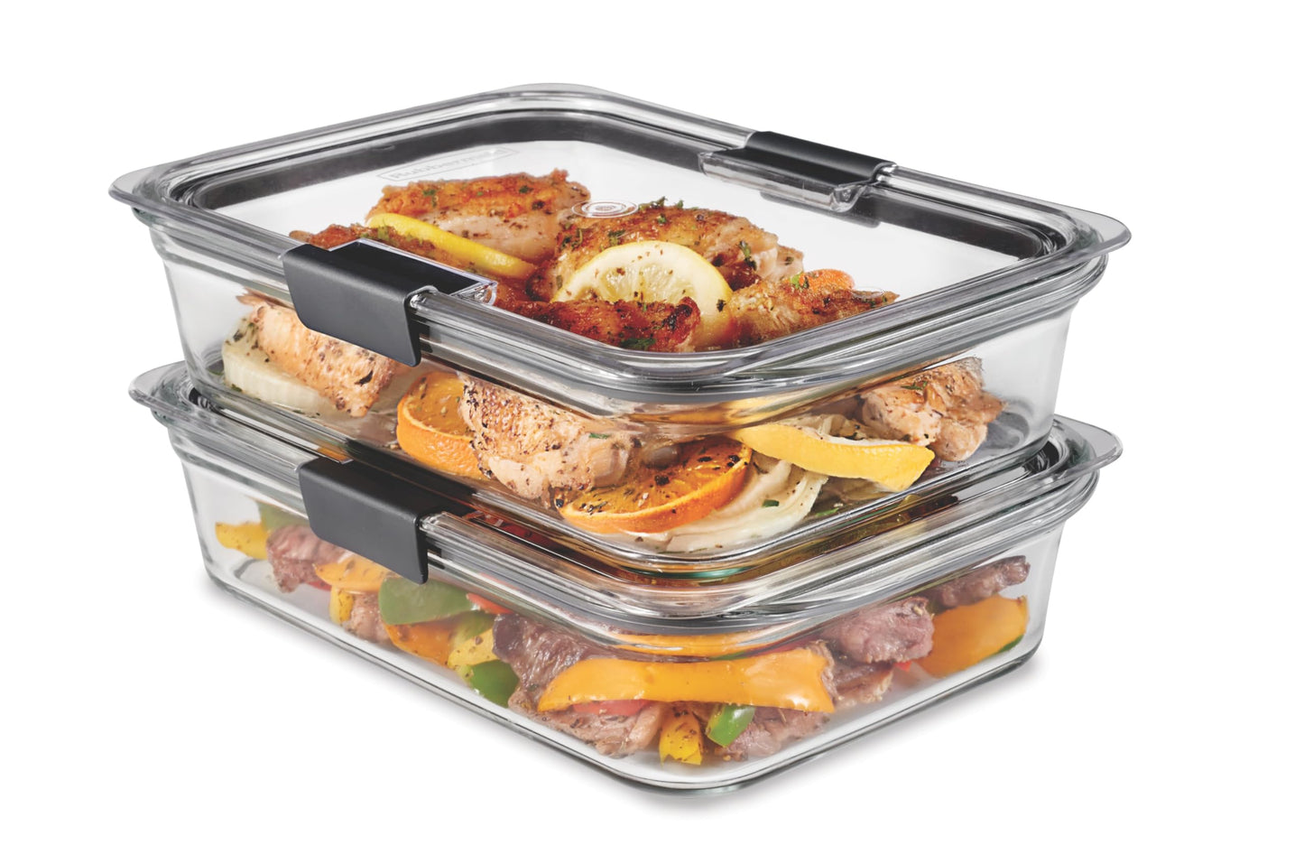 Rubbermaid 2118315 Brilliance Glass Storage 8-Cup Food Containers with Lids, 2-Pack (4 Pieces Total), BPA Free and Leak Proof, Large, Clear Rubbermaid