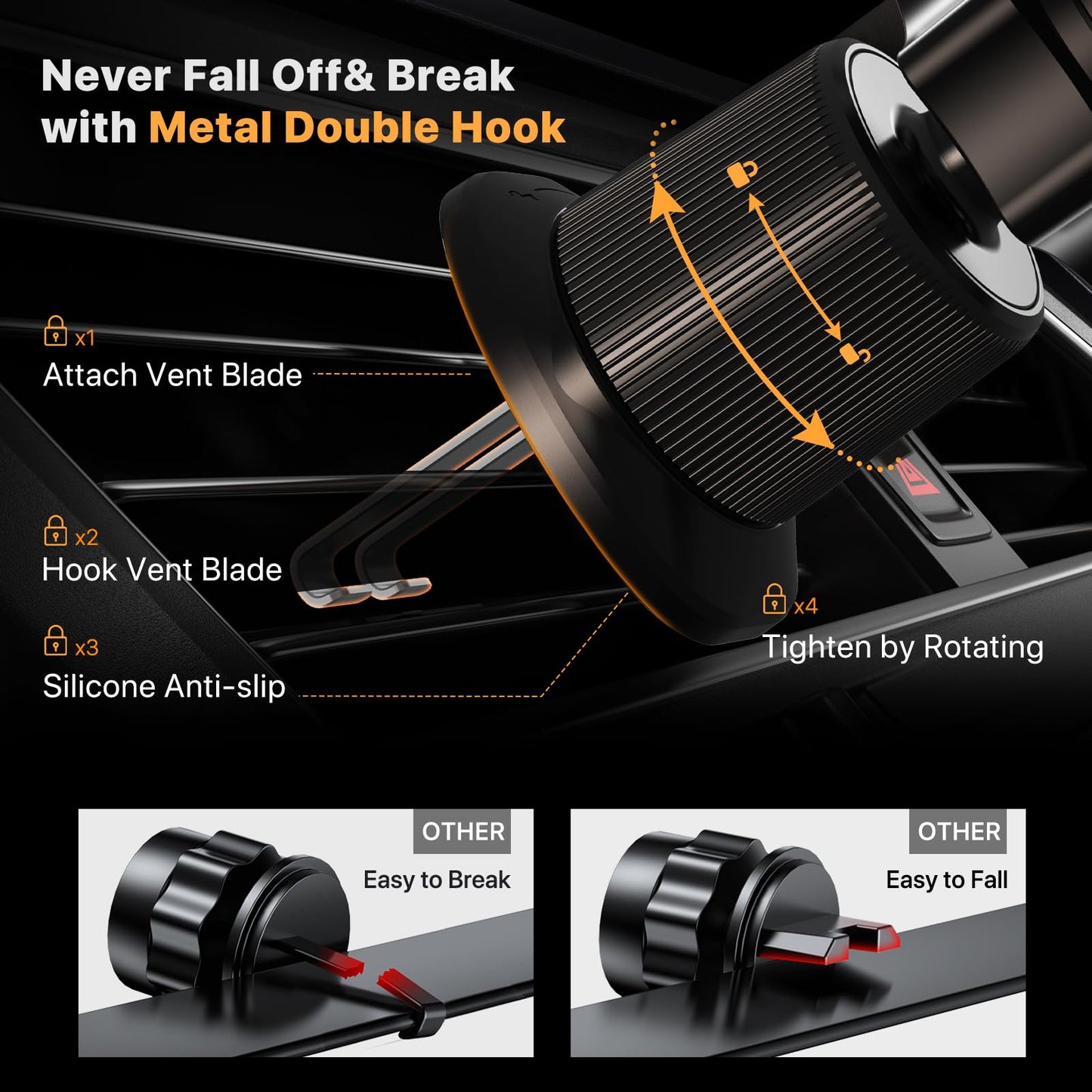 Miracase Phone Holder Car Mount:Universal Air Vent Cellphone Stand Brakect with Metal Hook Clip,360 Rotating Carmount Accessories for iPhone 17/16/15/14/13/12 Pro Max,Galaxy,Camera,Black - Available at All In One Marketplace Canada