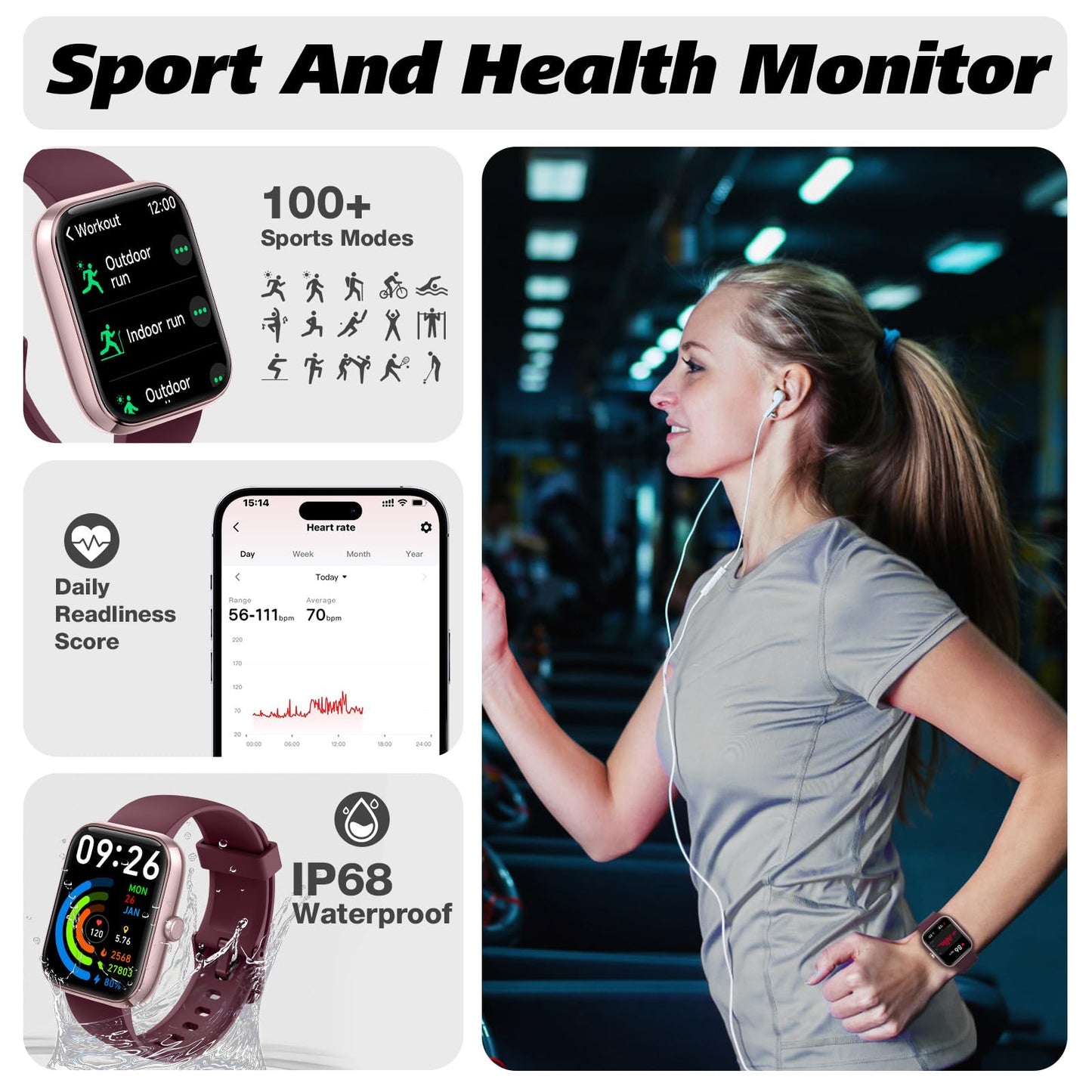 Smart Watch for Men Women with Bluetooth Call, Alexa Built-in, Heart Rate & Sleep Monitor, 1.83" DIY Dial Fitness Watch with 100+ Sport Modes, IP68 Waterproof, Compatible with Android iOS