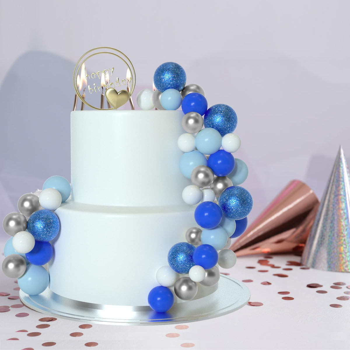 ASTARON 50 Pcs Ball Cake Topper Sticks Mini Balloons for Cake Decorating Supplies Foam Balls Cake decorations for Baby Shower Cake Birthday Cake Toppers Decorations (Blue Series) 🍁 All In One Marketplace Canada