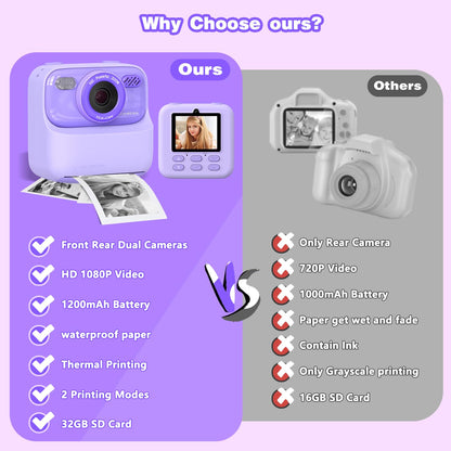 masterbee Kid Camera Instant Print Photo, Birthday Gifts for Girls and Boys, Kids Digital Camera Toys, 1080P HD Video, 3 4 5 6 7 8 9 10 11 12 Year Old Boy Gifts/Girl Gifts