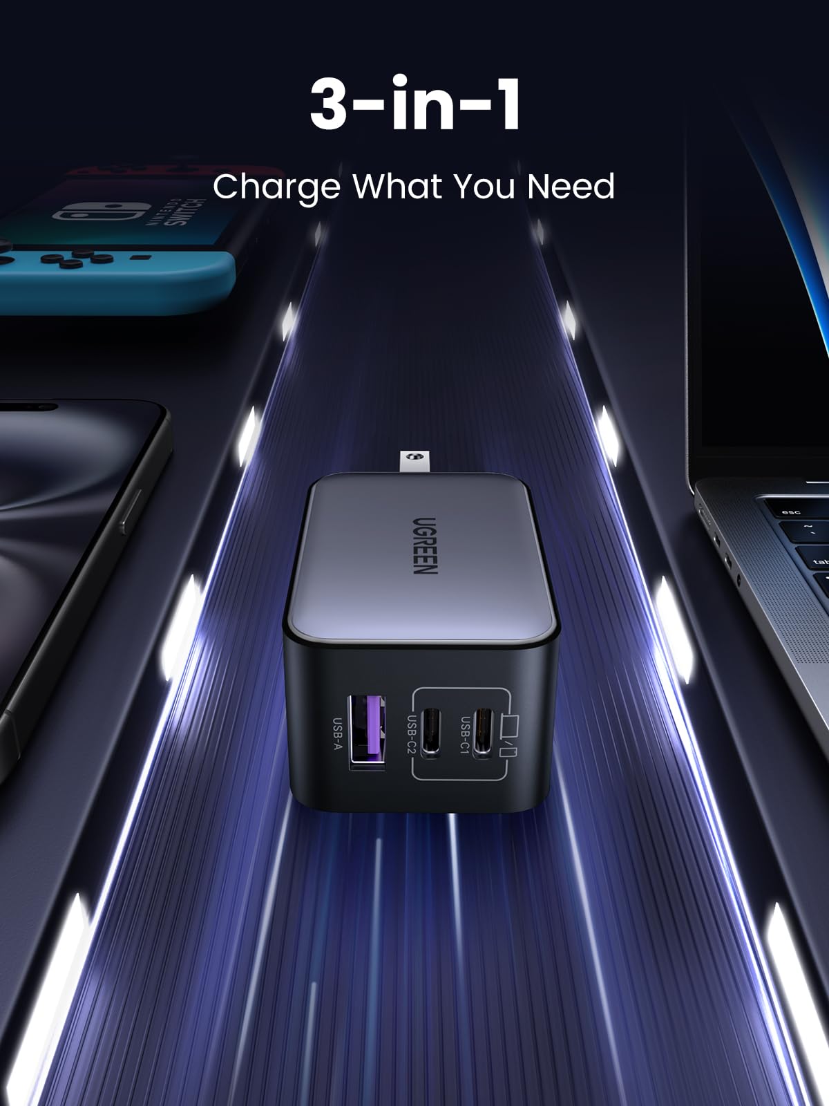 UGREEN Nexode 65W USB C Charger, 3 Port GaN Charger Foldable Tablet Charger Block Compatible with iPhone 17 Pro Max/17 Pro/iPhone Air/17, Tablet, iPad, MacBook Pro/Air, Galaxy S26 S25, Pixel 10 - Available at All In One Marketplace Canada