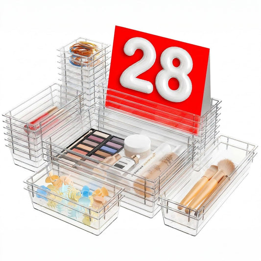 A-LuGei 【Military Grade】 Drawer Organizer, 【𝟱𝗦𝗶𝘇𝗲】 Clear Makeup organizer, 【Holds 177 Items】 Bathroom Organizers and Storage, Plastic Desk Organizer Divider, Organizer Bins for Office Vanity
