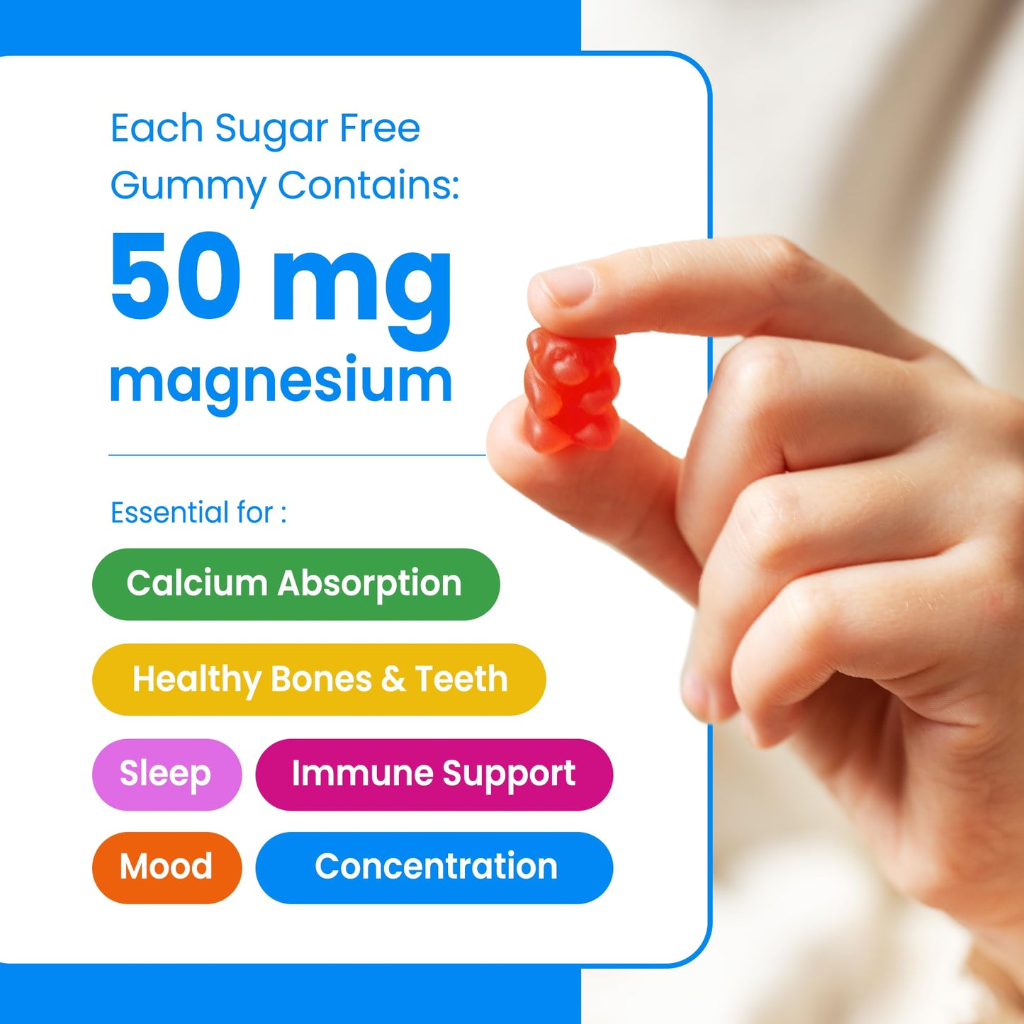 Magnesium For Kids - 120 Count - Sugar Free Calm Magnesium Gummies for Kids - 4 Month Supply - Supports Bone Health, Sleep - Chewable Gummy Vitamin Supplement - Available at All In One Marketplace Canada