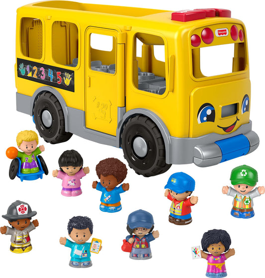 Fisher-Price Little People Toddler Toy Big Yellow School Bus & Community Heroes Set, Musical Pull-Along Vehicle & Figures for Kids Ages 1+ Years - Available at All In One Marketplace Canada