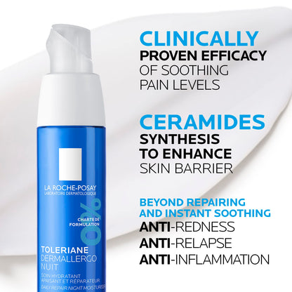La Roche-Posay Toleriane NIGHT Face cream for Women & Men. Dermallergo Moisturizer for Face, Eyes & Neck. Soothing Ultra Sensitive Skin, Anti-Redness, with Niacinamide & Neurosensine, 40ML 🍁 All In One Marketplace Canada