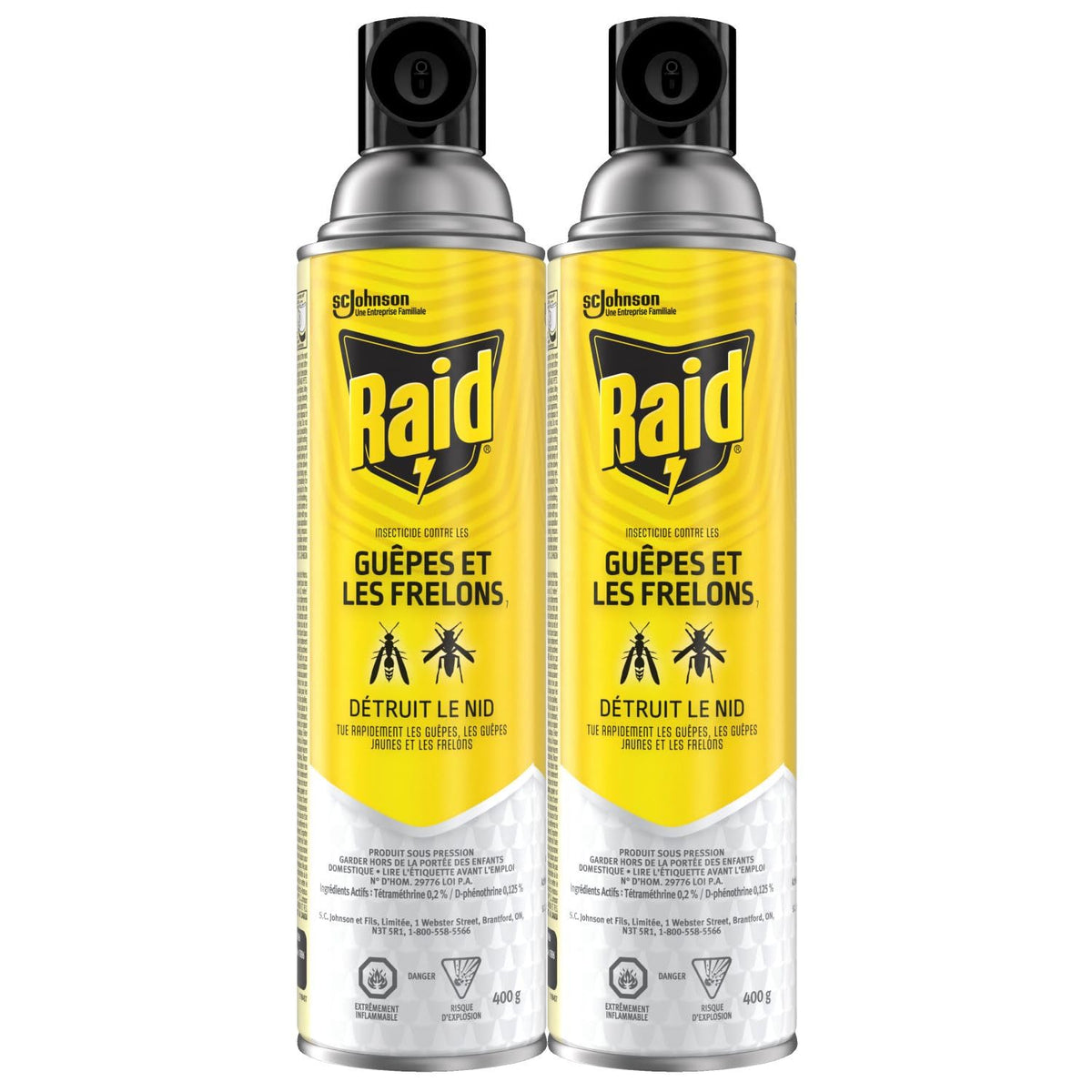 Raid Wasp and Hornet Killer, Wasp Killer Spray for Home Use Kills Bugs and Nests on Contact, Including Paper Wasps, Yellow Jackets, Mud Daubers and More, 400g (Pack of 2)