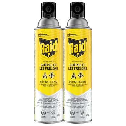 Raid Wasp and Hornet Killer, Wasp Killer Spray for Home Use Kills Bugs and Nests on Contact, Including Paper Wasps, Yellow Jackets, Mud Daubers and More, 400g (Pack of 2)