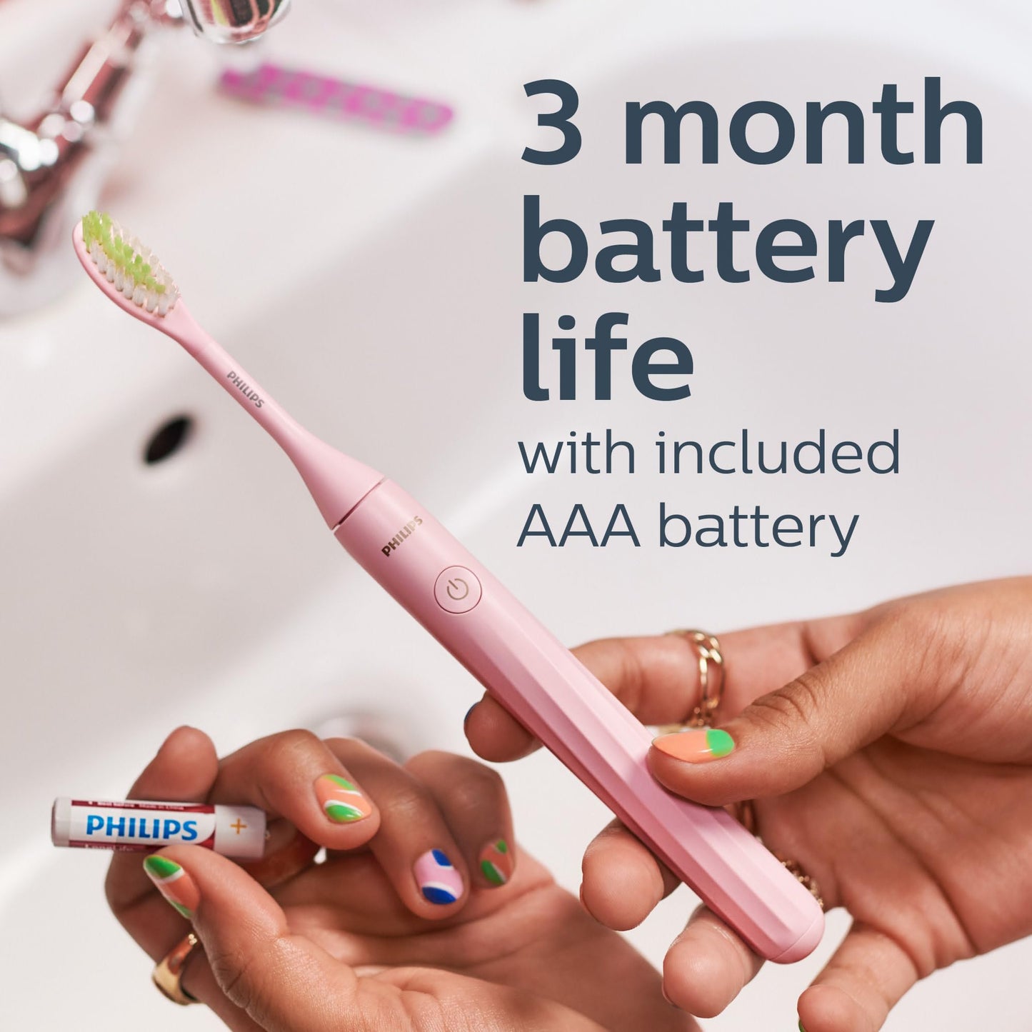 Philips One by Sonicare Battery Electric Toothbrush, Pink, HY1100/06 - Available at All In One Marketplace Canada