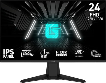 MSI G242L E14 24-inch 1920 x 1080 (FHD) Gaming Monitor, 144Hz, Adaptive-Synch, HDMI, DisplayPort, VESA Mountable, Tilt, Height Adjustable, Speaker, 1ms, Black MSI
