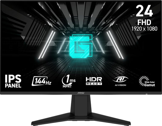 MSI G242L E14 24-inch 1920 x 1080 (FHD) Gaming Monitor, 144Hz, Adaptive-Synch, HDMI, DisplayPort, VESA Mountable, Tilt, Height Adjustable, Speaker, 1ms, Black MSI