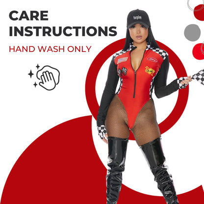 Déguisement pour femme Forplay « Wanna Race » sur le thème de la course automobile - Costume d'Halloween 4 pièces, rouge, moyen/grand