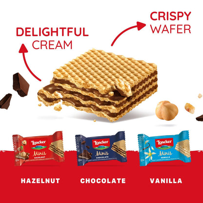 Loacker Minis Variety Pack | Assorted Crispy Wafer Cookies - Hazelnut, Chocolate, and Vanilla Cream Filling | 30% Less Sugar | Non-GMO | Sustainably Sourced Ingredients | 10g/0.35oz – 40 Count, Individually Wrapped - Available at All In One Marketplace Canada
