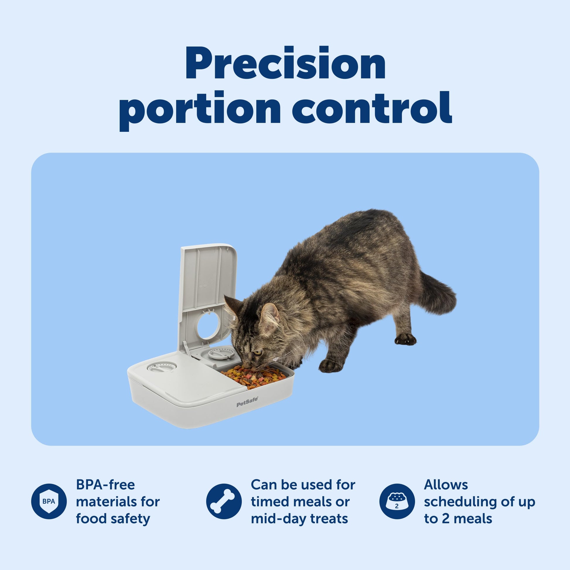 PetSafe Analog 2 Meal Programmable Pet Feeder, Automatic Dog and Cat Feeder - Dry or Semi-Moist Pet Food Dispenser, Slow Feed Portion Control (3 Cup/16 Ounce Total Capacity), Tamper-Resistant Design PetSafe