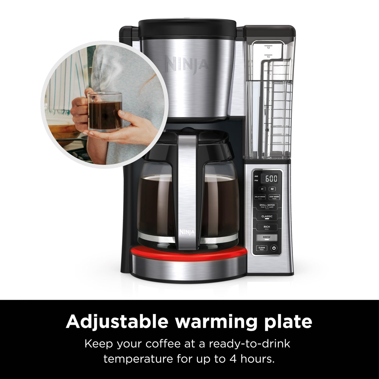 Ninja 12-Cup Programmable Coffee Maker with Glass Carafe – Classic & Rich Brew Styles, Delay Brew & Removable 60oz Water Reservoir, Black/Stainless Steel, CE250C (Canadian Version) Ninja