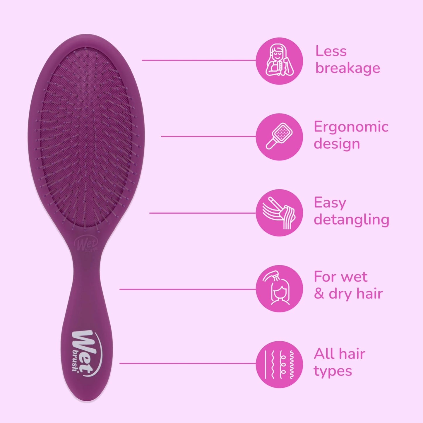 Wet Brush Original Detangler Hair Brush, Pink and Purple - 2 Piece Bundle Wet Brush