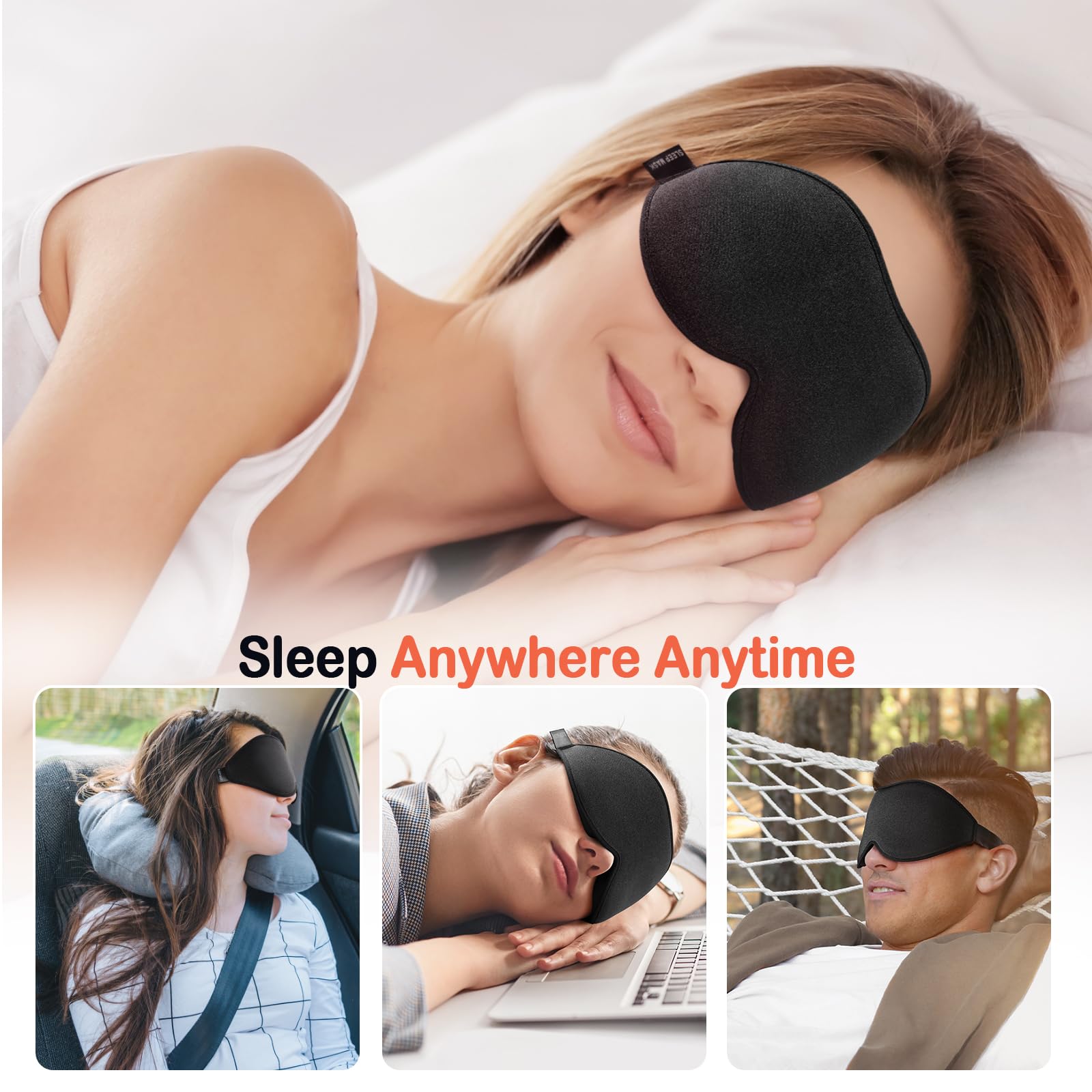 LitBear Sleep Mask for Side Sleeper Women Men, Eye Mask for Sleeping Light Blocking, 3D Contoured Cup Sleeping Mask, Soft Breathable Sleep Eye Mask with Adjustable Elastic Strap for Flight Nap - Available at All In One Marketplace Canada