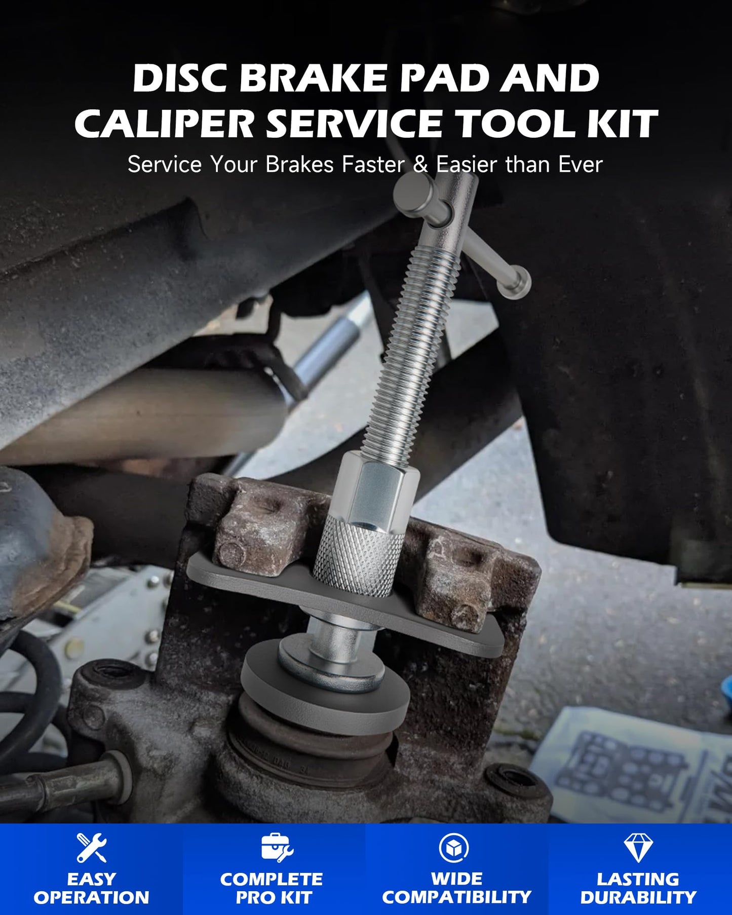 Orion Motor Tech 24pc Brake Caliper Compression Tool Set, Heavy Duty Brake Piston Compressor and Wind Back Tool Kit for Brake Pad Replacement, Universal Disc Brake Caliper Set with Blue Case