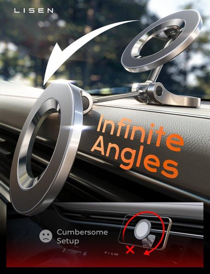 LISEN for MagSafe Car Mount, [24 Strong Magnet] 360° Rotation Magnetic Phone Holder Car Support Cellulaire Auto iPhone Car Holder Mount Dash Phone Mount for iPhone 17 Pro Max Air 16 Plus 15 14 13 12
