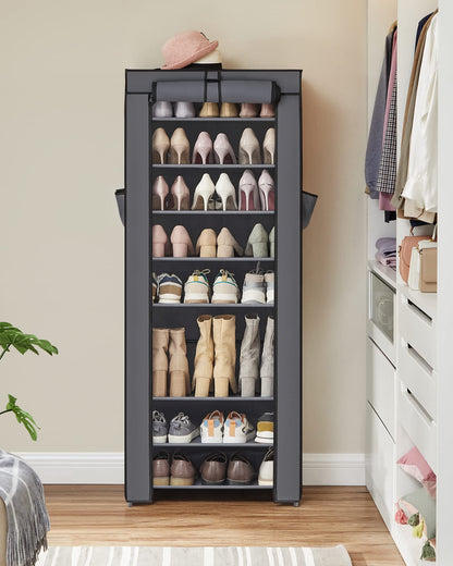 SONGMICS 10-Tier Shoe Rack, Shoe Storage Organizer Cabinet with Dustproof Cover, Free-Standing, for Closet, Entryway, Hold 27-35 Pairs, for Sneakers, High Heels, Gray URXJ10G01 SONGMICS