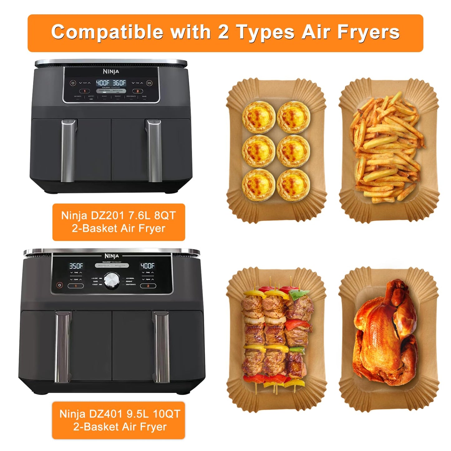 200PCS Air Fryer Liners for Ninja: Higher Non-Stick Disposable Parchment Paper Liner for Ninja DZ201/DZ401 Dual Airfryer Baking - Food Grade Ninja Air Fryer Accessories - Rectangle 8.6 x 5.5 inch - Available at All In One Marketplace Canada