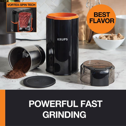 Krups GX332850 Silent Vortex 3-in-1 Grinder for Coffee, Spices, and Dry Herbs, Compact Design, 12 Cups drip Coffee, Black - Small
