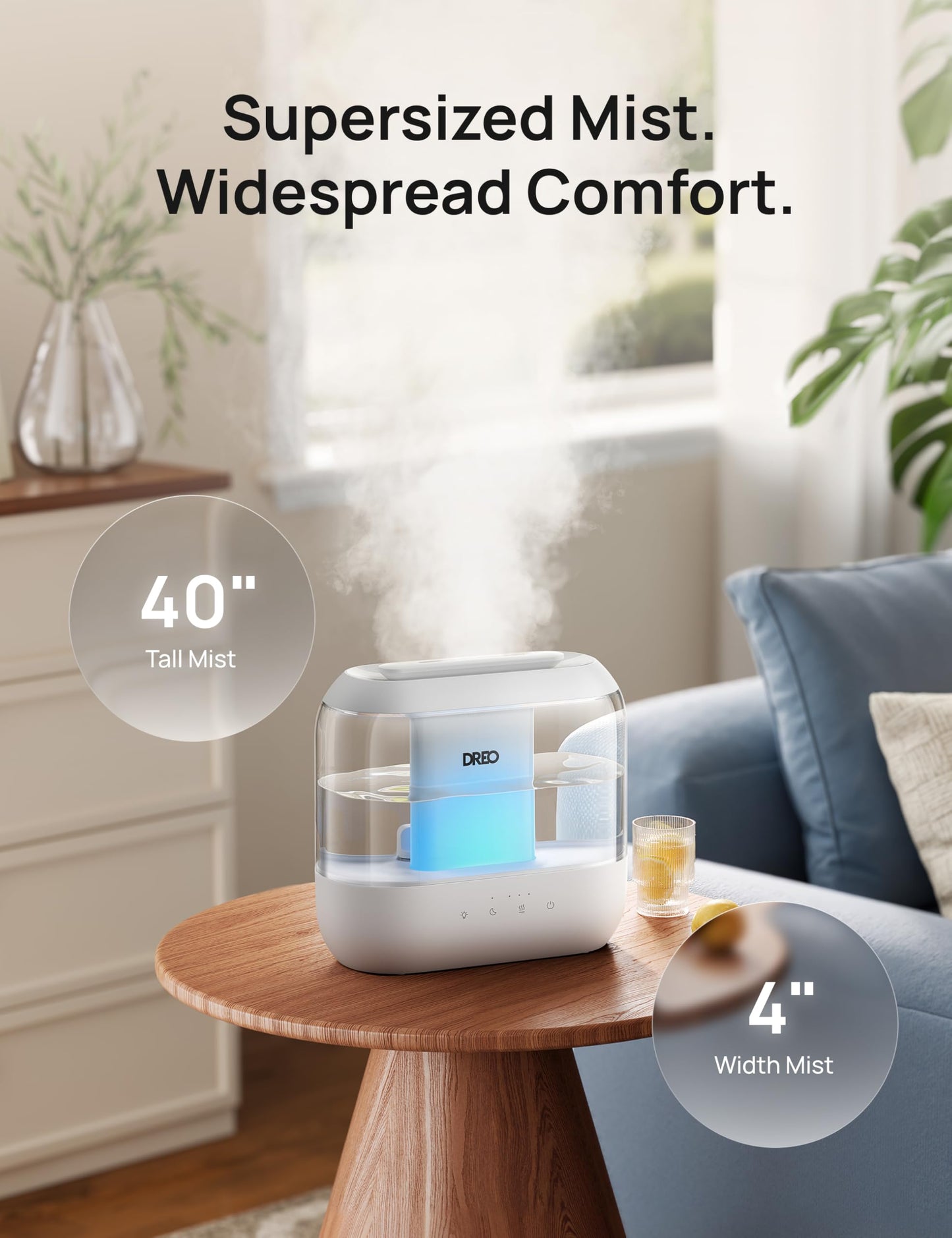 DREO Humidifiers for Bedroom, 4L Top Fill for Large Room, 36H Runtime [Ultra-Strong Mist Output] Quiet Cool Mist Air Humidifier for Baby Nursery, Plants, Indoor, Night Light, Easy to Clean - Available at All In One Marketplace Canada
