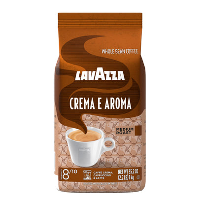 Lavazza Crema E Aroma Whole Bean Coffee Blend, Medium Roast, 1 kg Bag , Balanced medium roast with an intense, earthy flavor and long lasting crema, Non-GMO