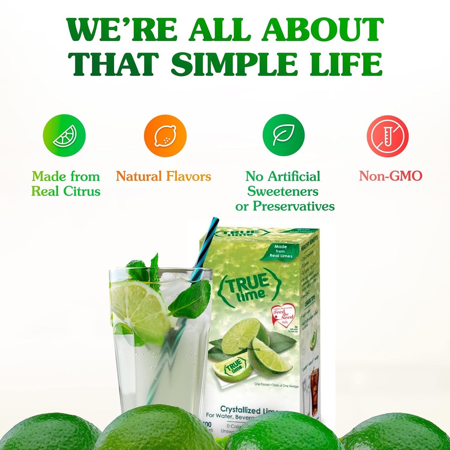 True Lime Water Enhancer - Sugar Free, 0 Calories, 100% Natural Lime Flavor - 100 Single-Serve Packets (Bilingual Label)