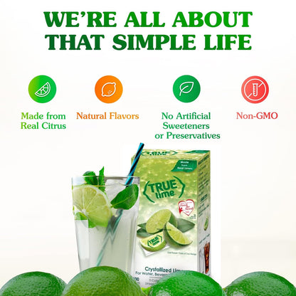 True Lime Water Enhancer - Sugar Free, 0 Calories, 100% Natural Lime Flavor - 100 Single-Serve Packets (Bilingual Label)