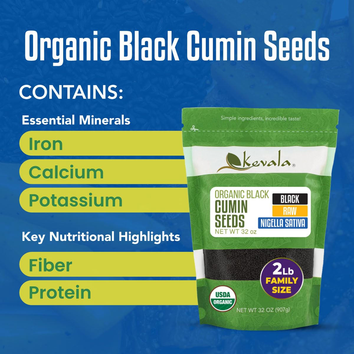 Kevala Organic Black Cumin Seeds (Nigella Sativa) – 2 lb Resealable Pouch