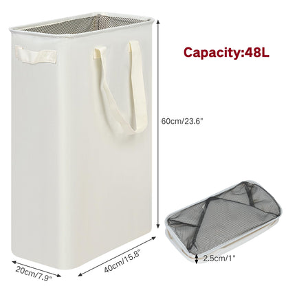 efluky Slim Laundry Hamper with Handles, Collapsible Small Hamper for Laundry, Dirty Clothes Basket for Bedroom, Dorm and Laundry Room, 48L (12.7 Gallon) Beige - Available at All In One Marketplace Canada