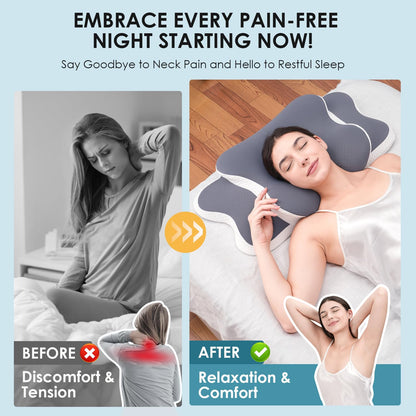 Delyoly Cervical Neck Pillow for Sleeping - Memory Foam Contour Pillow for Neck Pain Relief, Ergonomic Support for Side and Back Sleepers, Orthopedic Pillow with Breathable Ice Silk Cover（Gray）