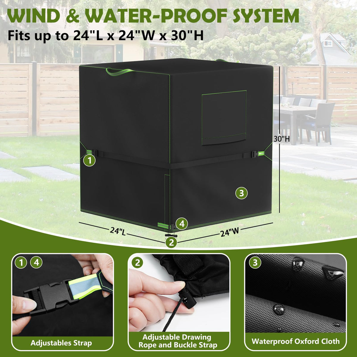 Mokani Air Conditioner Cover for Outside Units, Ac Cover 24 x 24 x 30in, Heavy Duty 42OD Oxford Square A/C Covers, Waterproof Windproof Snowproof AC Unit Cover Winter 🍁 All In One Marketplace Canada