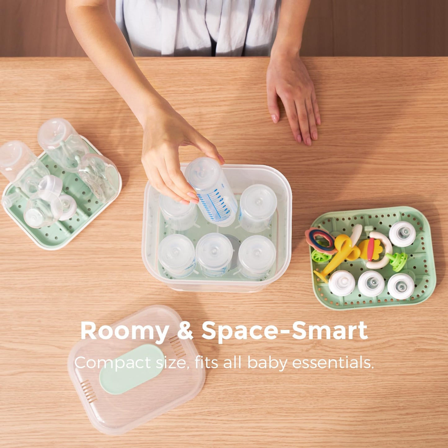 Momcozy Bottle Sterilizer and Dryer, Modular Nesting Space Saving Design, 6 Bottles Capacity, 4 in 1 Compact Sterilizer for Baby Bottles, Breast Pump Parts & Newborn Essentials, Drying Rack Included - Available at All In One Marketplace Canada