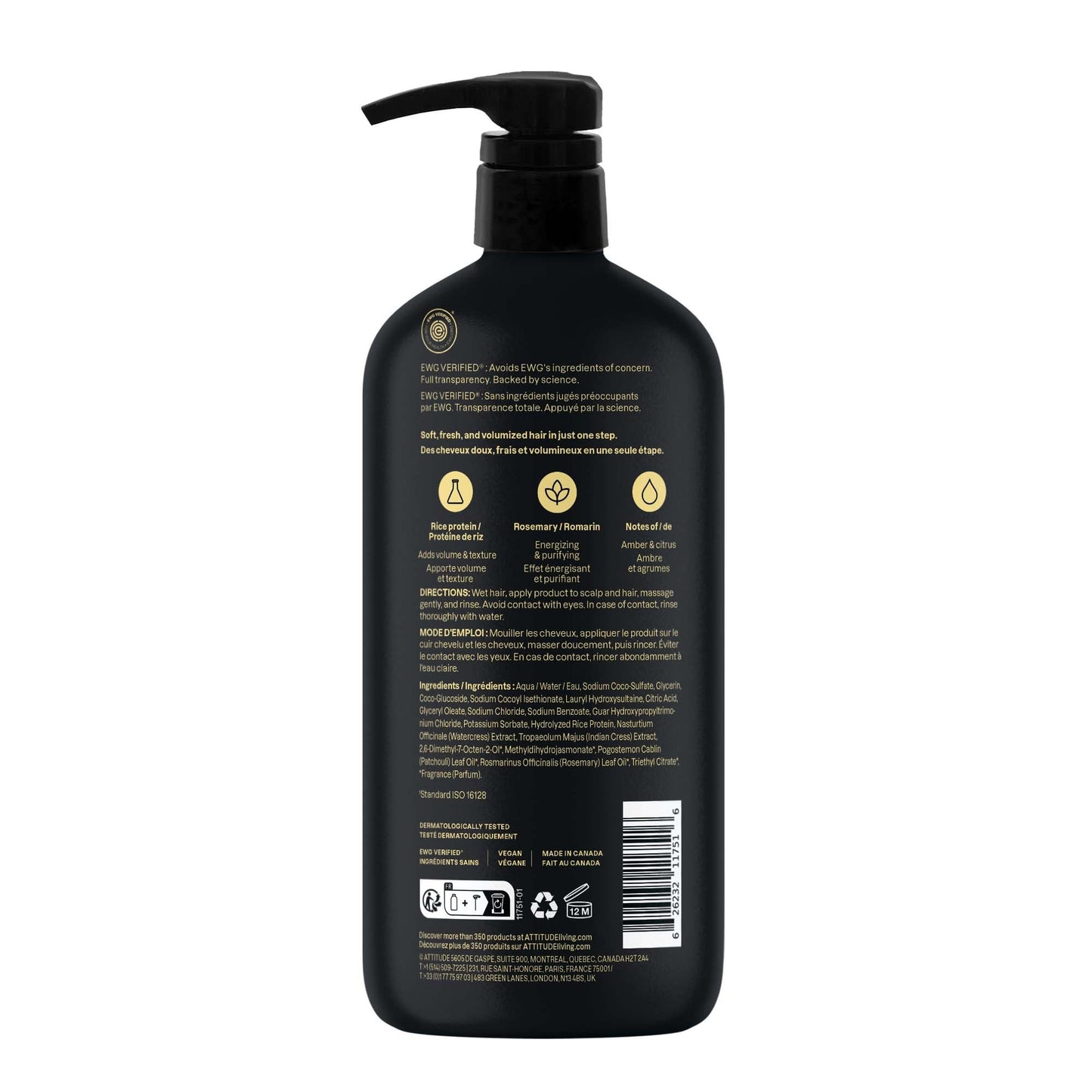 ATTITUDE Men's Shampoo and Conditioner 2-in-1, Volumizing for Thin Hair, With Rosemary and Rice Protein, 97% Natural Origin Ingredients, EWG Verified, Amber & Citrus, 946 mL 🍁 All In One Marketplace Canada