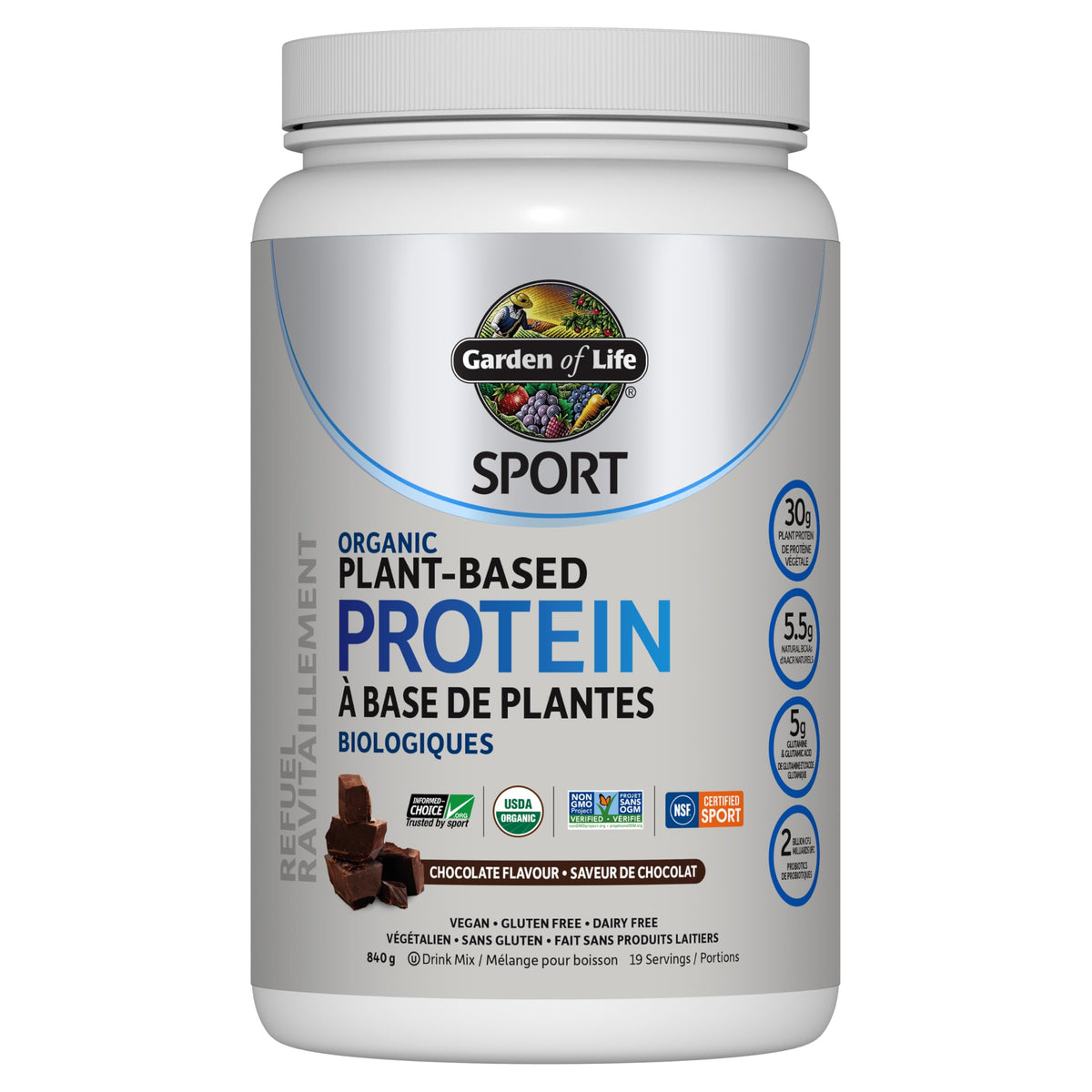 Garden of Life Sport Organic Plant Protein Powder, Chocolate, 840 g, 30 g Complete Protein per Serving, Pea Protein Source, Supports Muscle Recovery, Repair & Metabolism Support