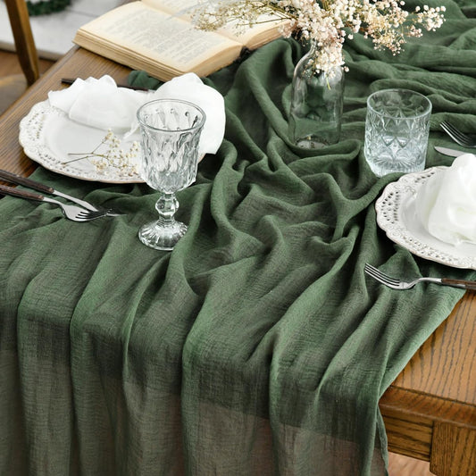 Artoid Mode Boho Cheesecloth Gauze Forest Green Wedding Table Runner, 300 cm Seasonal Fabric Kitchen Dining Holiday Table Decor for Home Party Indoor 🍁 All In One Marketplace Canada