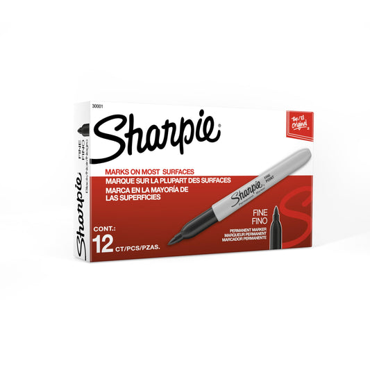 Sharpie Permanent Markers, Fine Point, Black, 12 Count