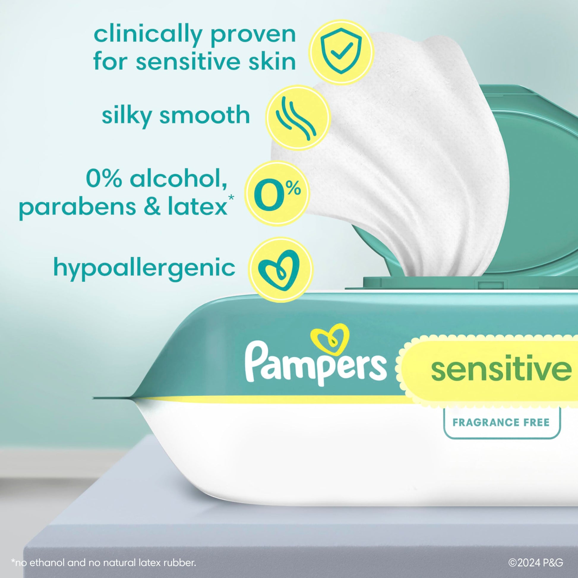 Pampers Sensitive Baby Wipes, Clinically Proven, Water Based, Hypoallergenic and Unscented Baby Wipes, 504 Baby Wipes Total (6X Flip-Top Packs)