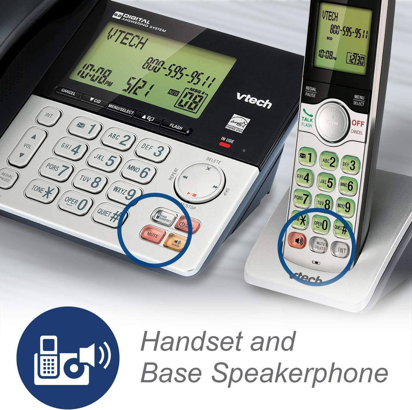 VTech CS6949-2 DECT 6.0 Corded/2-Cordless Telephone System, Black/Silver VTech