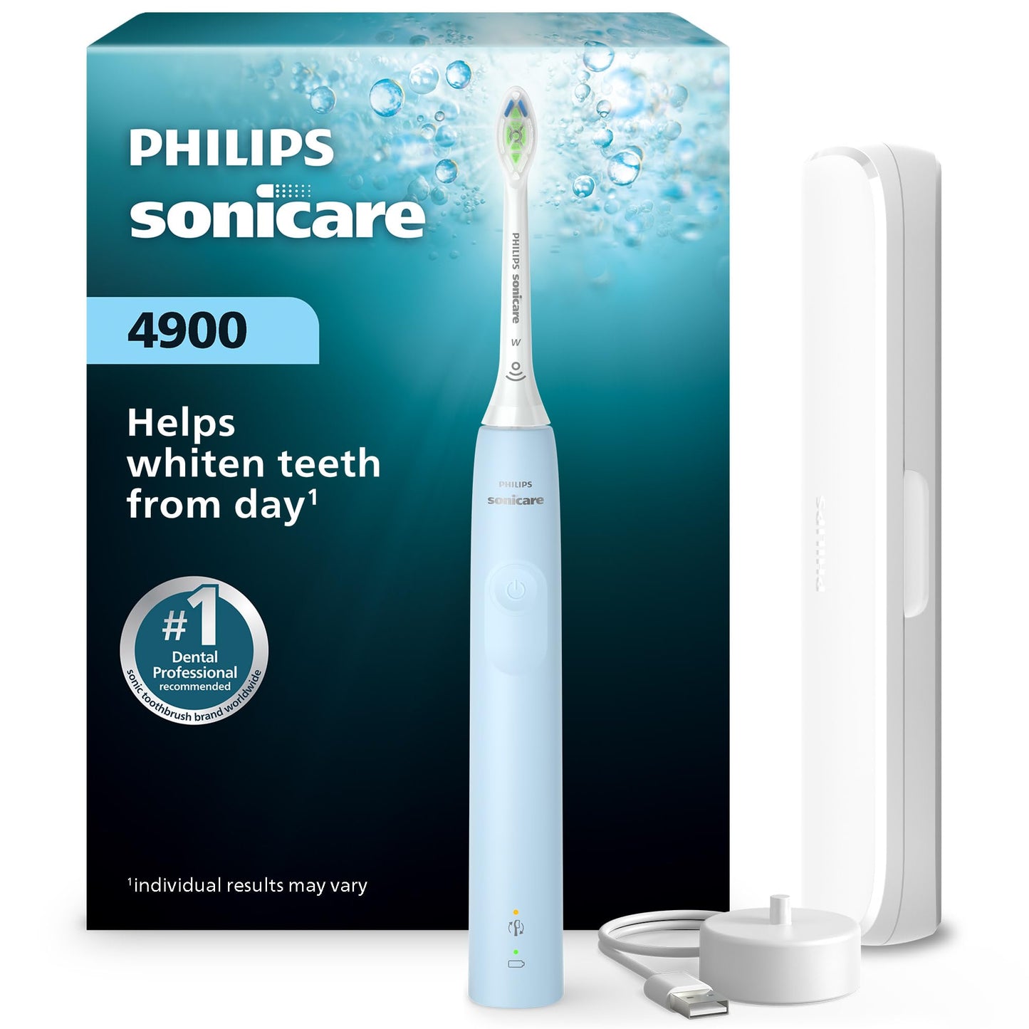 Philips Sonicare 4900 Series Electric Toothbrush - Sonic Toothbrush With Advanced Sonic Technology, Pressure Sensor, Two Intensity Settings, SmarTimer & QuadPacer, Light Blue, Model HX3683/32 - Available at All In One Marketplace Canada