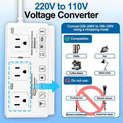 220v to 110v Travel Voltage Converter: International Universal Voltage Converter US to Europe Power Strip Plug Transformer - 2000W Electric Hair Dryer Step Down Outlet Converters for European UK EU