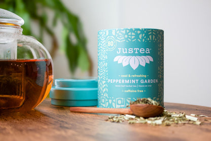 JusTea PEPPERMINT GARDEN Loose Leaf Herbal Tea, 40+ Cups Tin with Spoon 🍁 All In One Marketplace Canada