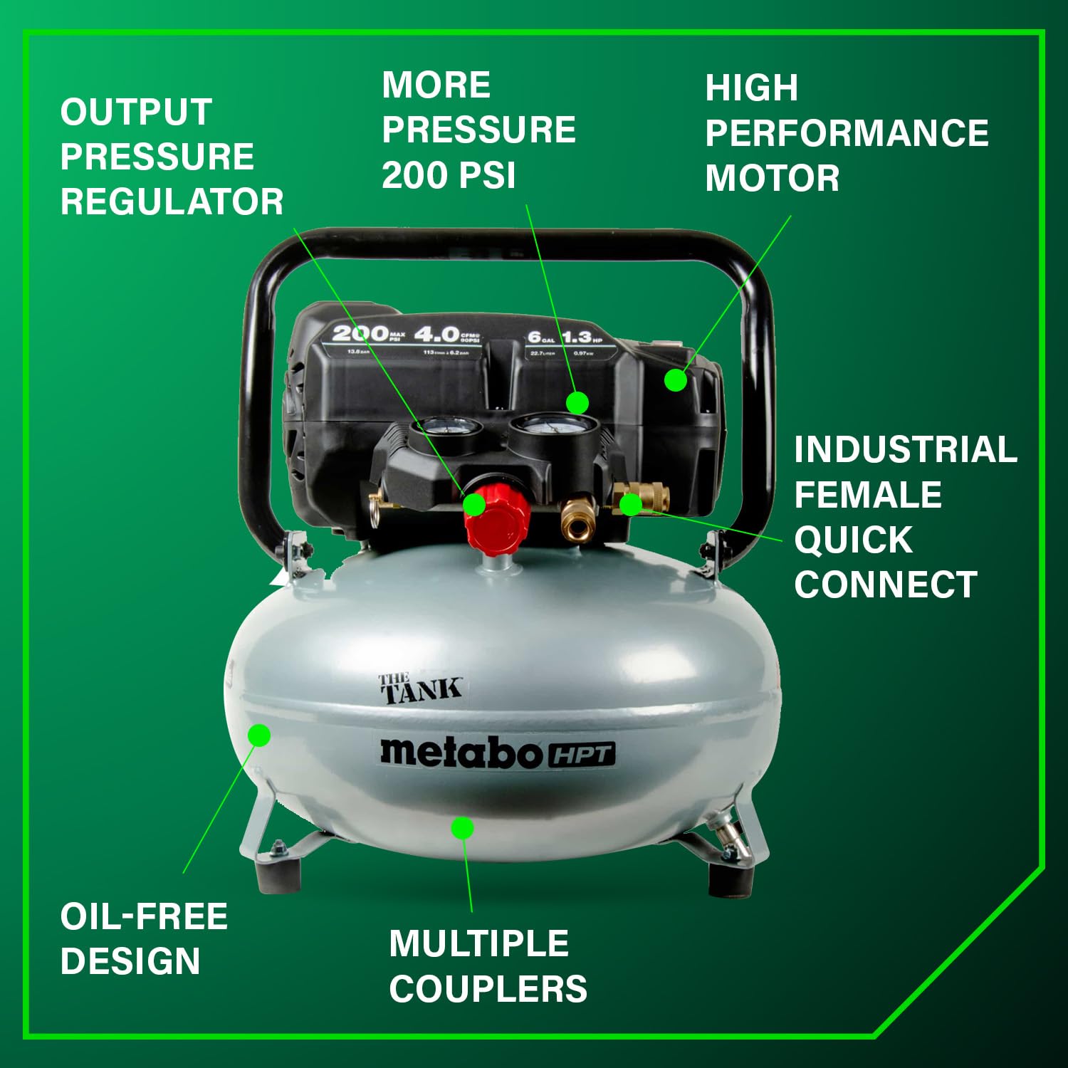 Metabo HPT Air Compressor, THE Tank, Portable Pancake Air Compressor 200 PSI, 6 Gallon Tank, Versatile for Use with Framing, Siding, Finish, Brad or Roofing Nailers, EC914S Metabo HPT